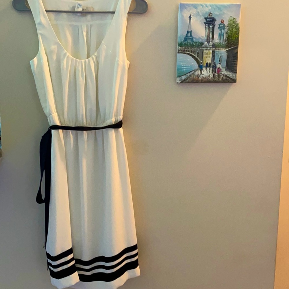 Loft White Dress with Black Ties